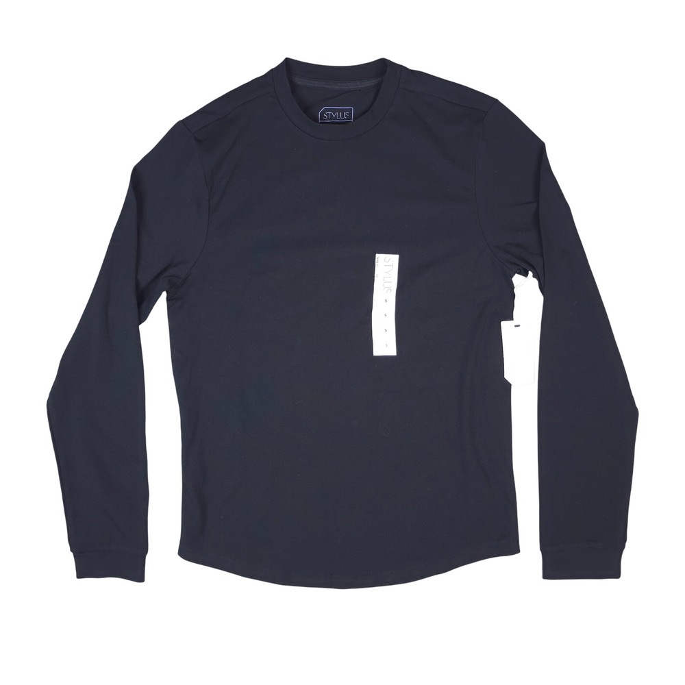 Stylus T-Shirt Long Sleeve Crew Tee Mens S Black Stretch Cotton Blend Minimalist